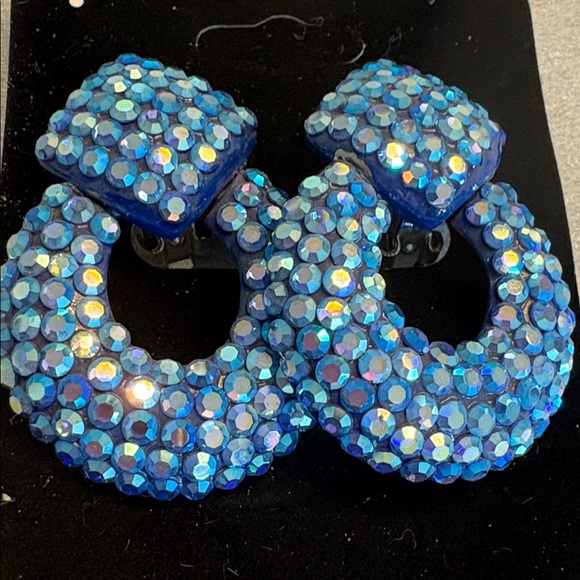 Amazing Vintage Swarovski Blue/Ab Crystal Earring Dome - NEW - Picture 14 of 14